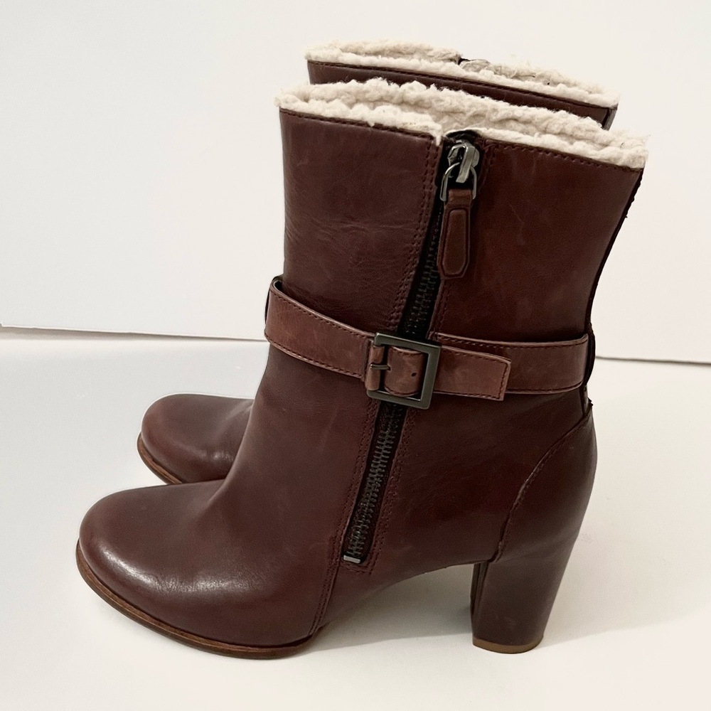 ECCO Leather Ankle Boots Fleece Lined Brown Size 5 EU 35
